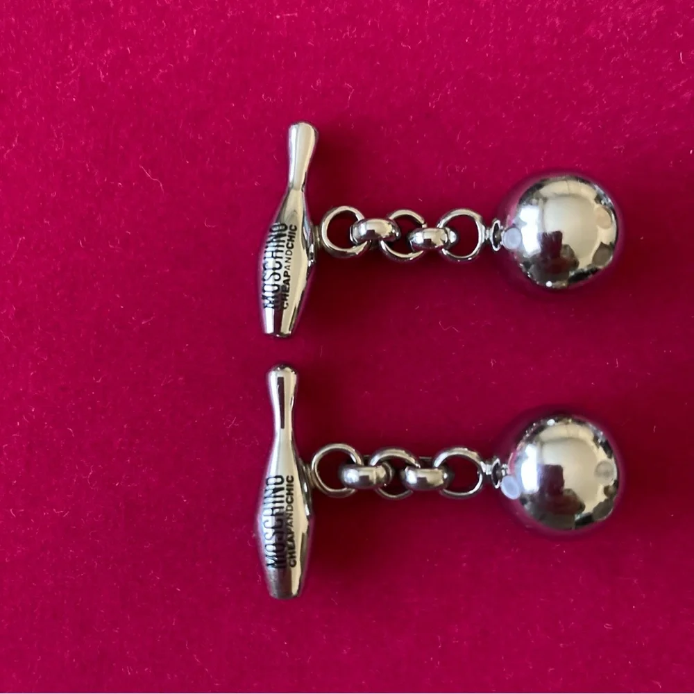 Moschino Cheap and Chic Cufflinks Bowling Ball and Bowling Pins | Silver Tone